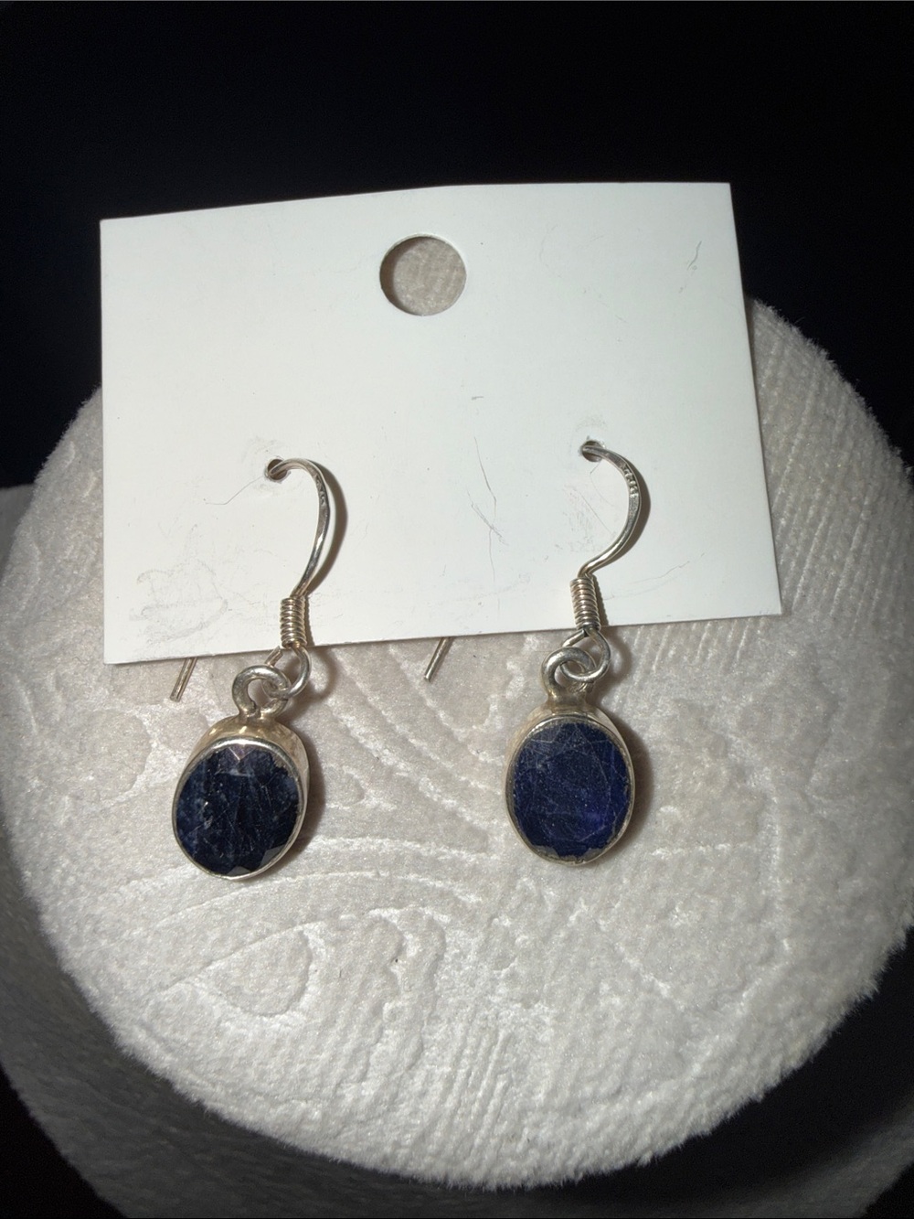 Silver Drop Earrings with sapphires.